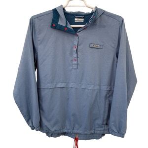 Columbia Jacket Womens Large‎ Light Blue Red Pullover Windbreaker Hooded PFG